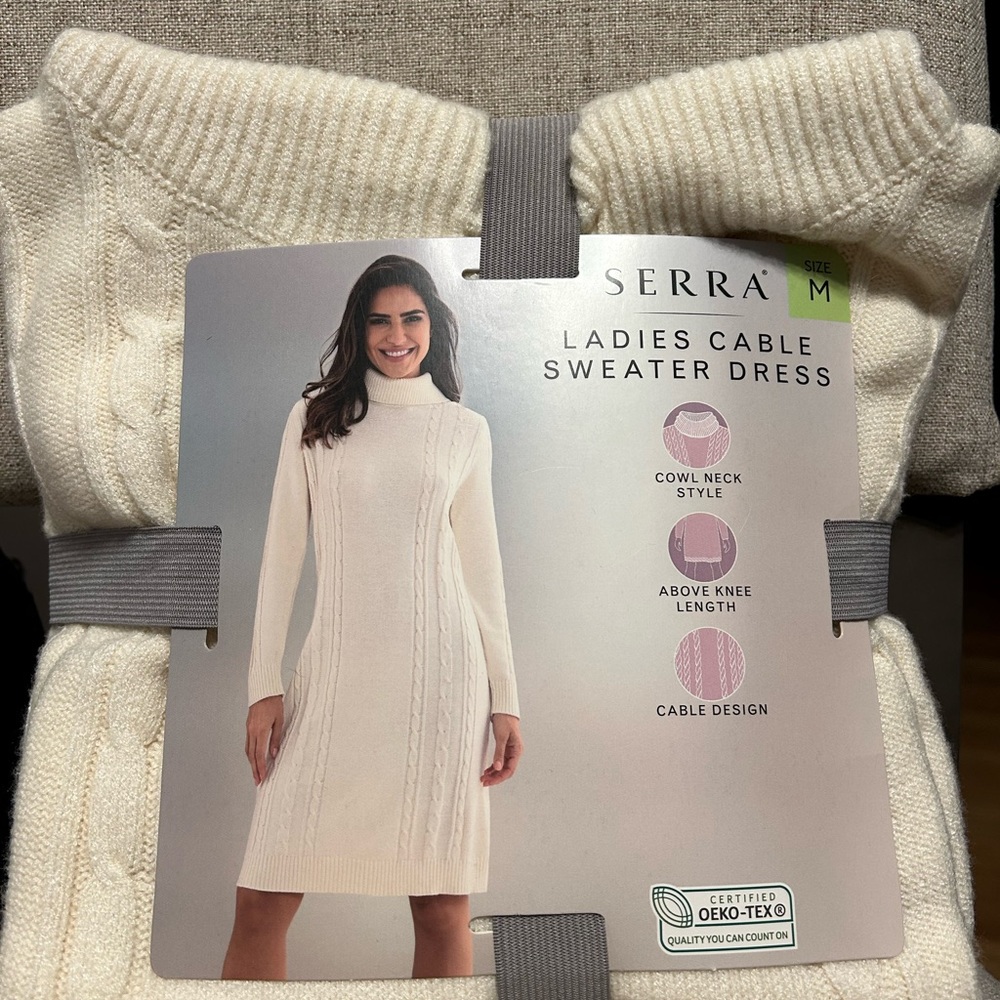 Serra Ladies Cable Sweater Dress Cream